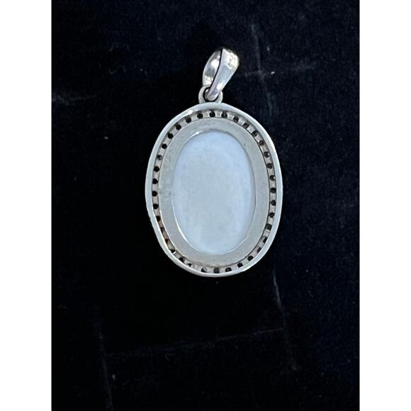 Sterling Silver 925 White Druzy Pendant with CZ Halo Sparkle Stone Jewelry Gift - Picture 5 of 7